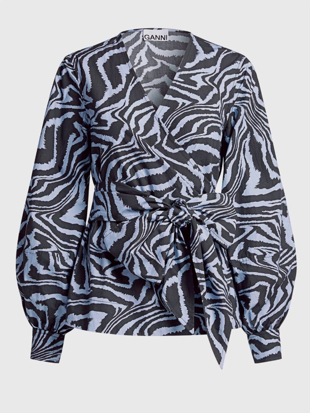 GANNI Tiger Print Cotton Poplin Top In Forever Blue 38/6 Brand New